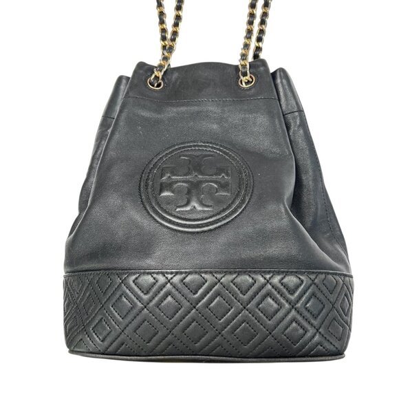 Tory Burch Soft Quilted Fleming Mini Bucket Bag Black Leather - Picture 10 of 16